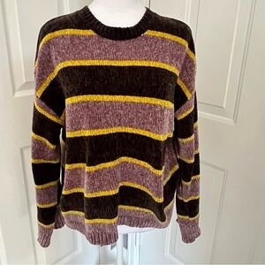Volcom Sweater Women Large Bubble Tea Purple‎ Striped Chenille Super Soft Comfy